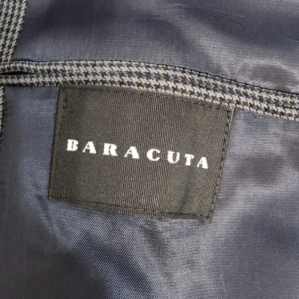 Baracuta‎ 100% Wool Gray Blue Houndstooth Blazer Sport Jacket 52R